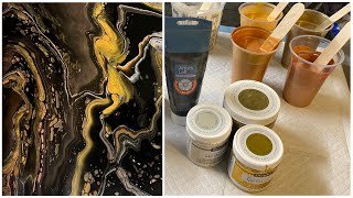 Acrylic Painting \u0026 Fluid Art Facebook Painting Challenge - HUGE 30x40 ALL Metallics BLACK GOLD #229