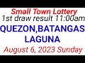 STL - QUEZON,BATANGAS,LAGUNA August 6, 2023 1ST DRAW RESULT