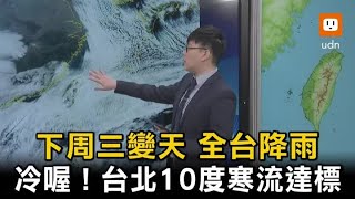 冷喔！台北10度寒流達標 下周三變天全台降雨