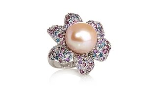 Rarities Cultured Pearl and Multigem 'Flower' Ring