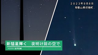 新発見の彗星輝く　夜明け前の東の空で、和歌山県南部