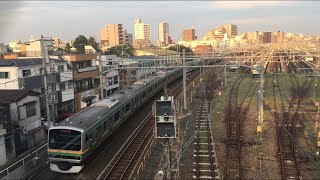 【うえのとうきょうらいん】上野東京ライン E233系 + E231系（連結）@赤羽〜尾久（後ろはJR東日本尾久車両センター。引退した185系やブルートレインも停まっています）