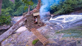 Building a Warm and Cozy NEST | Bushcraft tree house, Survival shelter, beautiful waterfall