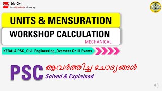 Units & Mensuration/Workshop calculation questions II KERALA PSC || CIVIL ENGINEERING