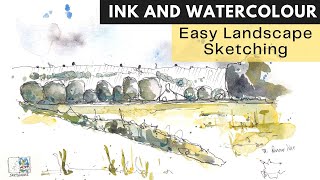 Simple Watercolour and Ink Landscape Painting - Follow Along Tutorial for Beginners