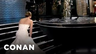 Oscar Mystery Solved: Why Jennifer Lawrence Tripped | CONAN on TBS