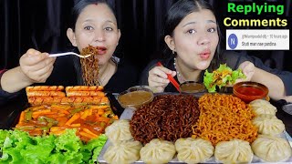 3x SPICY NOODLES TOPOKKI BLACKBEAN NOODLES BIG MOMO ll COMMENT REPLY @BudaBudiVlogs