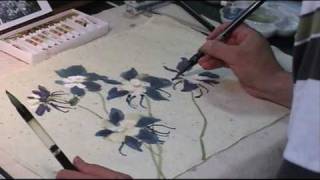 How to do Rocky Mountain Columbine in Boneless Style of Chinese Ink and Watercolor Painting