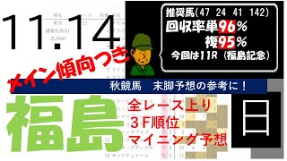 11月14日日曜日　福島競馬場　上り3F順位データ　福島記念　2021(障害戦除く)