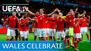 Wales celebrate their win over Belgium including slow hand clap