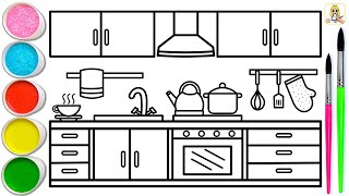 HOW TO DRAW A KITCHEN - Step by Step | Easy Drawing