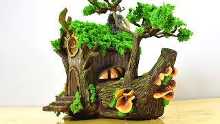 DIY Fairy Garden Log House - Paper Clay Tutorial