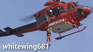 [富山県消防防災ヘリコプター“とやま”] ホイスト降下・吊り上げ救助訓練 [Helicopter Hoist Rescue Demo] JA6768 2015.3.21