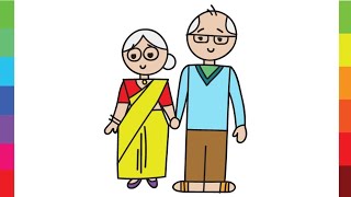 How to draw Grandparents - Easy Drawing videos - Draw with simple shapes