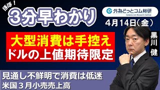 ドル/円３分早わかり「ドルの上値期待限定　大型消費は手控え－米国３月小売売上高」2023年4月14日発表