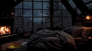 Atmosphere with crackling fireplace | Cozy winter wonderland | Sound of blizzards | Goodbye insomnia