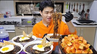 꽃돼지 숟가락으로 짜장면4개 계란후라이 깍두기 군만두 중식 한식먹방[korean food]mukbang Eating show 吃播