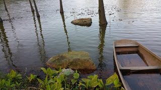 lake with old boat laying along the beach holiday scene winter afternoon 野渡無人舟自橫