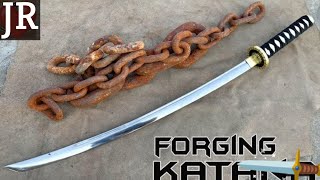 Forging a katana out of rusted iron chain