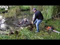 Manually Removing A Fallen Tree Limb From A River - With My Brother