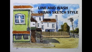Line and wash urban sketching style Simple and Easy watercolor for beginner By Nil Rocha