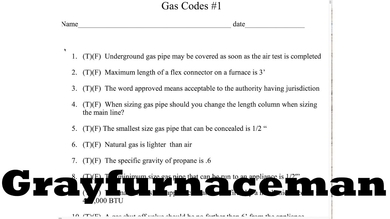 Gas Codes Test 1 Youtube