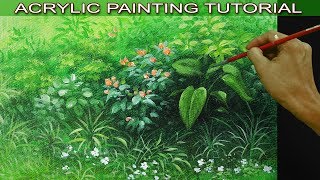 Acrylic Painting Tutorial on How to Paint Bushes, Grasses and Different Plants by JM Lisondra