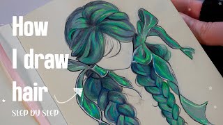 How I draw hair in my style (step by step)  ⭒NEW⭒ Arrtx acrylic markers ⊹ ࣪ ˖