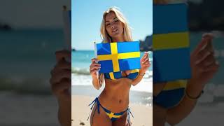 Meet Anja and here Flag Bikini 🇸🇪 She is from Stockholm. #swedishgirl #beachgirls #flag #bikini