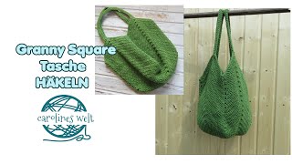 Granny Square Tasche häkeln - Schultertasche, Beutel, Einkaufsnetz