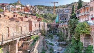 Abanotubani district in Old Tbilisi, Georgia where most of the Sulphur baths are located aerial