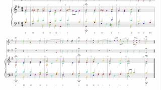 Bach Chorale BWV 79-6 Harmonic analysis with colored notes -Nun lasst uns Gott dem Herren-