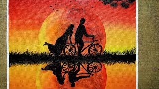 A Romantic Couple On a Sunset Scenery Painting/Easy Acrylic painting for Beginners/Sunset Painting