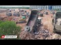 Wow! Amazing 99 Dump Trucks Congesting Wait To Unload Huge Stones, Cos Some Bulldozers Broken