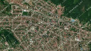 Zoom earth from space to the city Surdulica in the country Serbia