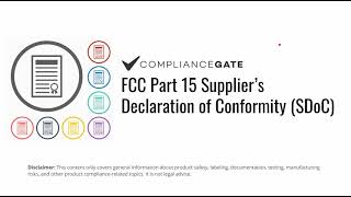 FCC Part 15 Supplier’s Declaration of Conformity (SDoC)