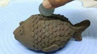 How to make clay fish dibbi (money box) save money for kids // clay fish //coin bank box using clay