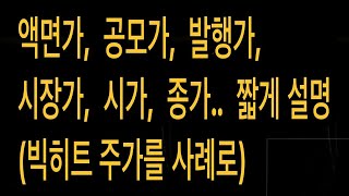 (경제 8) 액면가, 공모가, 발행가, 시장가, 시가, 종가, 고가, 저가 짧게 설명 (빅히트 주가를 사례로)