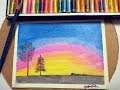 Sunset Scenery - Oil Pastels Drawing - Very Easy