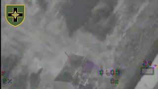 28th Mechanized Brigade of Ukraine drone dropping air droped munitions  on a hiding russian tank