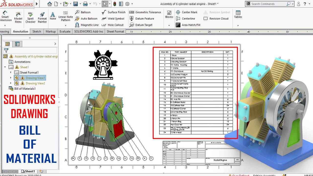 Solidworks Drawing - How To Create Bill Of Material In Solidworks - YouTube