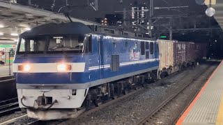 【６両目コキ73-1有り！ジョイント音最高！】JR貨物EF210形100番台112号機（新塗装）＋コキ19B（両）が大宮駅10番線を通過！（4073レ・新A257・コンテナ輸送）2024.3.28