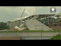 brazil world cup stadium accident aerial footage of damage after crane collapse