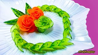 Lovely Cucumber & Carrot Rose Flower Design - Fruit & Vegetable Carving & Cutting Garnish