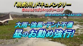 【晩酌用】大雨・強風の「ふもとっぱらソロキャンプ」昼の部は独り焼き鳥♪[東京→ほったらかし温泉→ふもとっぱら]【2019年11月_ラストキャンプ】その1