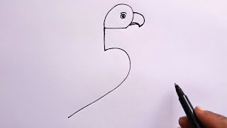 How To Draw Parrot With 5 Number Easy | Parrot Drawing Tutorial | How to Turn 5 In Parrot Drawing