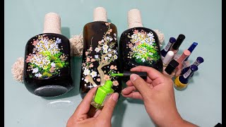 BOTELLAS, ESMALTES  DE UÑAS E HILO MACRAMÉ súper elegante💚👸