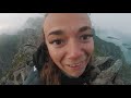 hiking up beautiful festvÅgtind mountain in lofoten norway