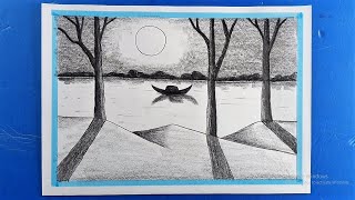 Draw a scenery of Moonlight and shadow with pencil sketch | easy Drawing tutorial