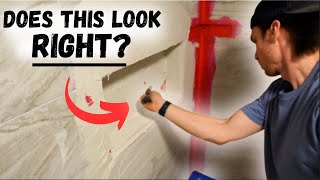 This Feels WRONG! Mortar Over Tile On Bathroom Walls (DIY Microcement Bathroom Renovation EP 2)